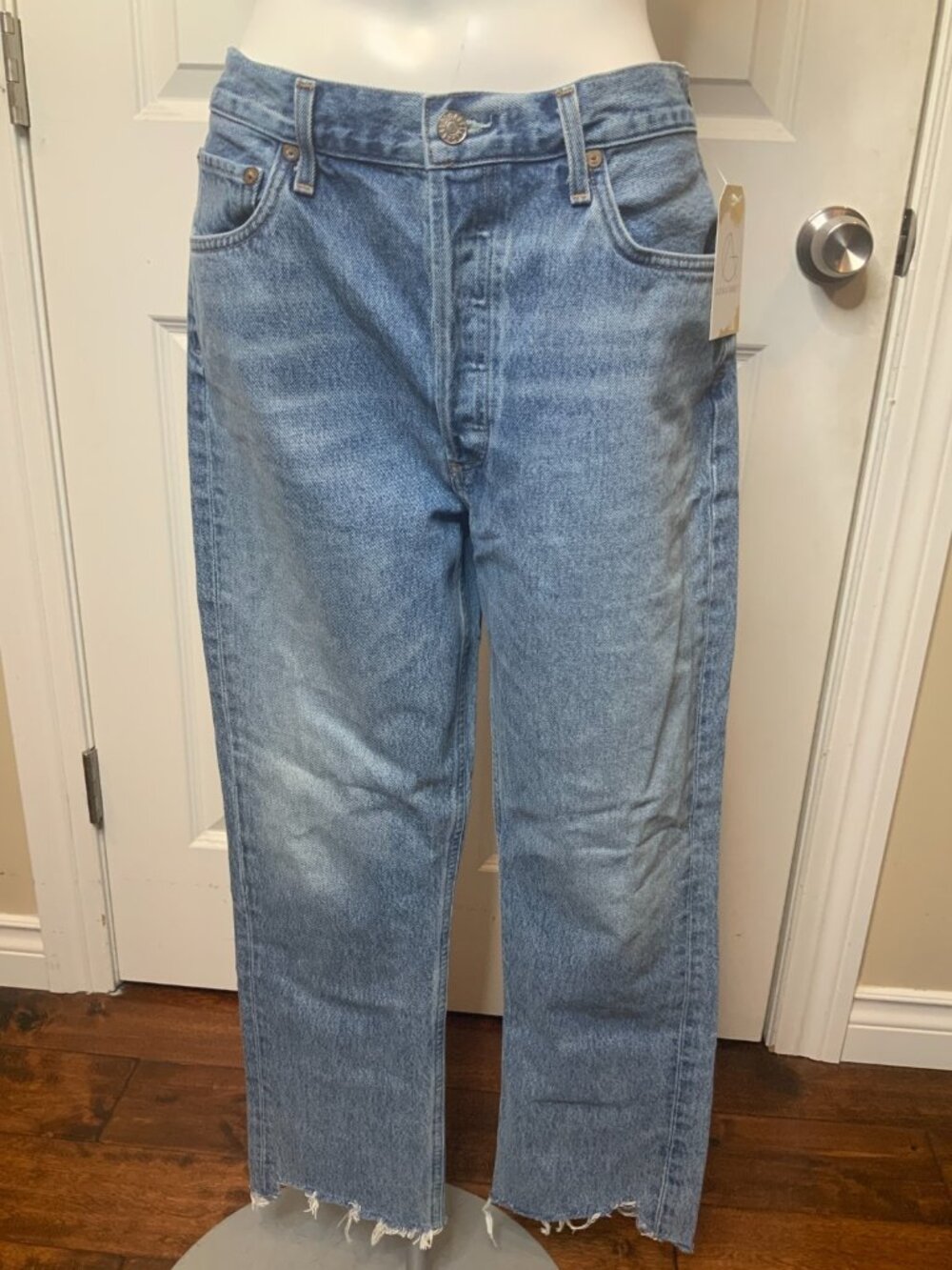 AGOLDE Blue Medium Wash Denim Ankle Riley High Rise Jeans, Size 30